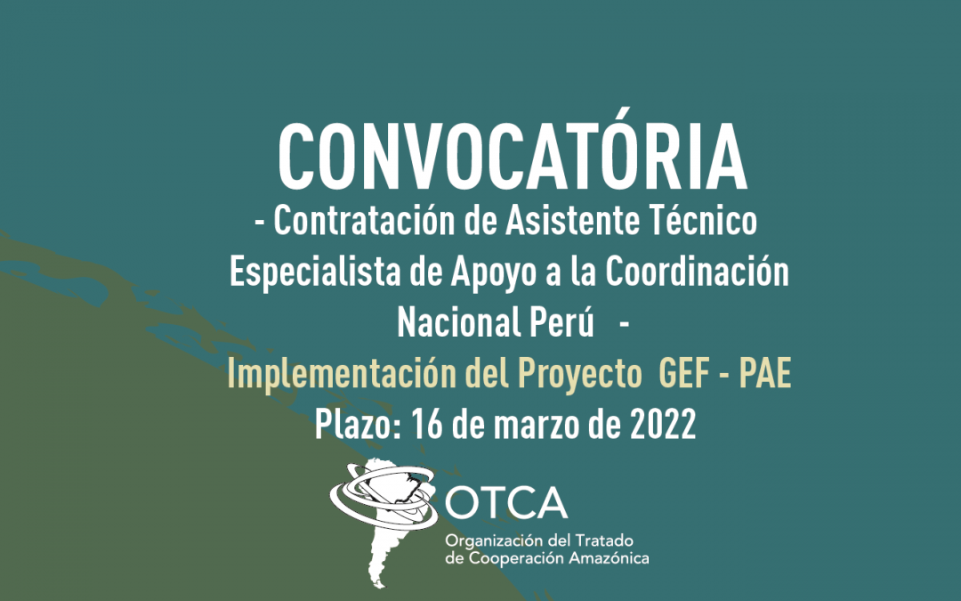 Contratación de un Asistente Técnico Especialista de Apoyo a la Coordinación Nacional Perú para implementación de proyecto en la Bacia Amazónica